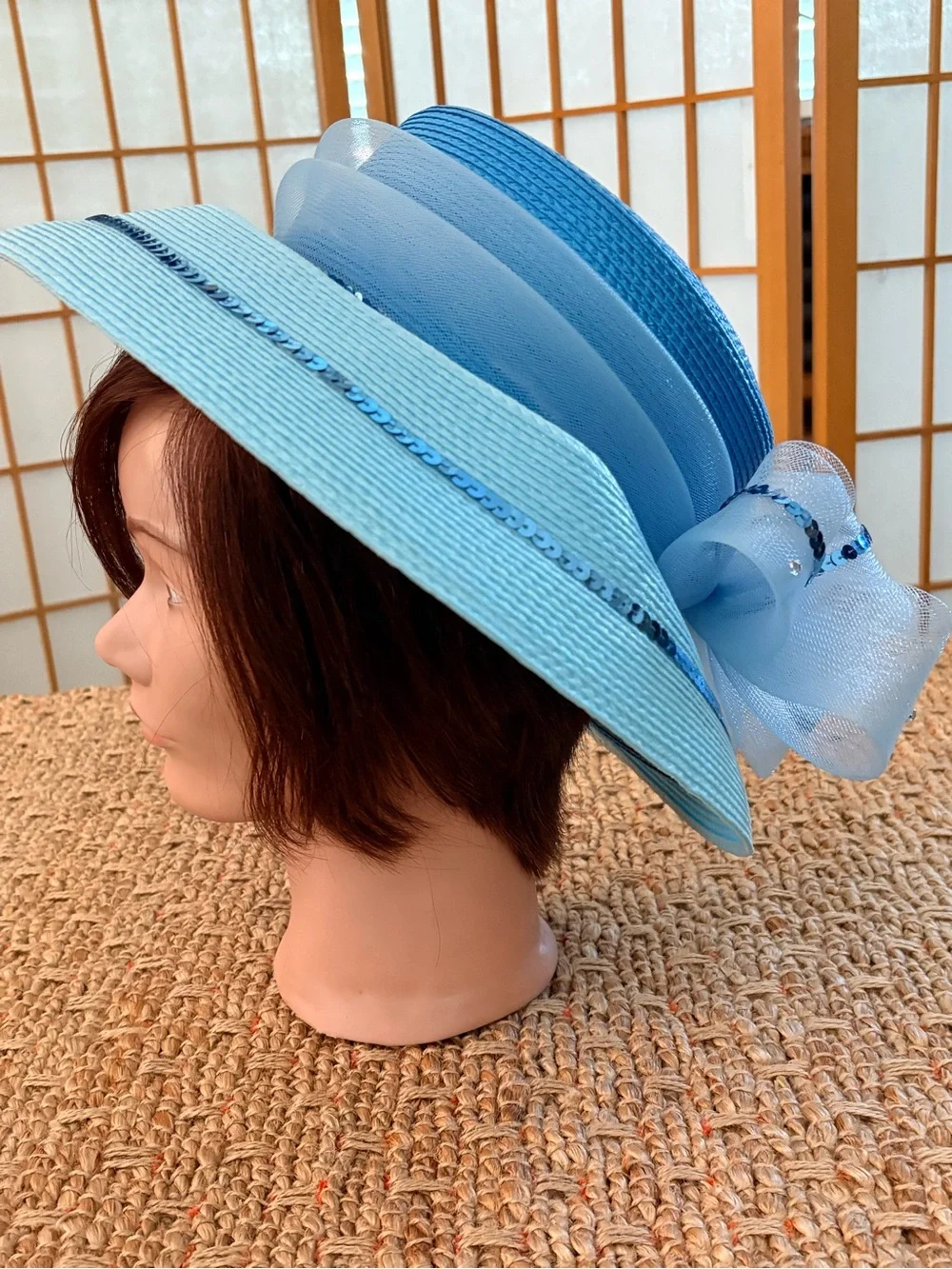 Vintage Mr. Hi’s Blue Sequined Organza Church Hat